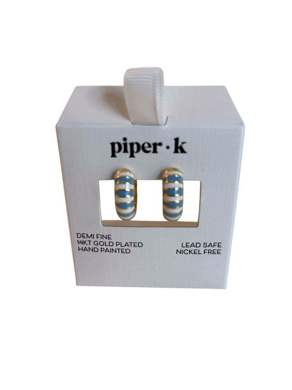 14kt gold plated hand painted Turquoise & White Enamel Huggie Hoops.